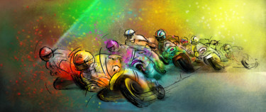 Ζωγραφική με τίτλο "Motorbike Racing 02" από Miki De Goodaboom, Αυθεντικά έργα τέχνης, Ακρυλικό