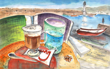Painting titled "Coffee Break in Cha…" by Miki De Goodaboom, Original Artwork, Watercolor