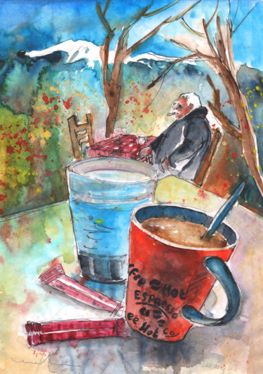 Painting titled "Coffee Break in Oma…" by Miki De Goodaboom, Original Artwork, Oil