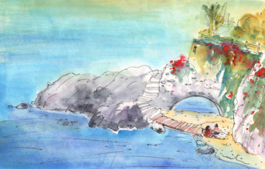 Painting titled "Beach by Agios Nico…" by Miki De Goodaboom, Original Artwork, Watercolor