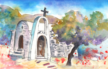 Malarstwo zatytułowany „Little Church in El…” autorstwa Miki De Goodaboom, Oryginalna praca, Akwarela