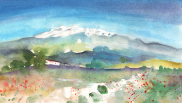 Pintura intitulada "Mountains by Agia G…" por Miki De Goodaboom, Obras de arte originais, Aquarela