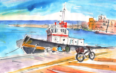 Ζωγραφική με τίτλο "Boat in Heraklion" από Miki De Goodaboom, Αυθεντικά έργα τέχνης, Ακουαρέλα