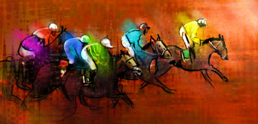 Painting titled "Horse Racing 01" by Miki De Goodaboom, Original Artwork, Acrylic