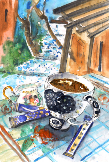 Pittura intitolato "Coffee Break in Elo…" da Miki De Goodaboom, Opera d'arte originale, Olio