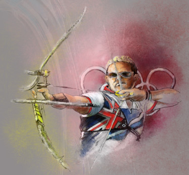 Schilderij getiteld "Olympics Archery 01" door Miki De Goodaboom, Origineel Kunstwerk, Acryl