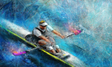 Malerei mit dem Titel "Olympics Rowing 01" von Miki De Goodaboom, Original-Kunstwerk, Acryl
