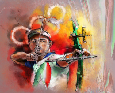 Painting titled "Olympics Archery 03" by Miki De Goodaboom, Original Artwork, Acrylic