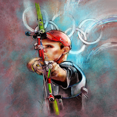 Painting titled "Olympics Archery 02" by Miki De Goodaboom, Original Artwork, Acrylic