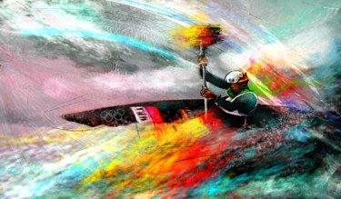 Malerei mit dem Titel "Olympics Kayaking 01" von Miki De Goodaboom, Original-Kunstwerk, Acryl
