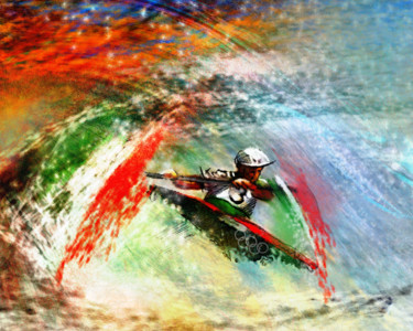 Painting titled "Olympics Kayaking 02" by Miki De Goodaboom, Original Artwork, Acrylic
