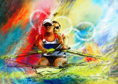 Malerei mit dem Titel "Olympics Rowing 03" von Miki De Goodaboom, Original-Kunstwerk, Acryl