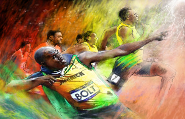Painting titled "Olympics 2012 100 m…" by Miki De Goodaboom, Original Artwork, Acrylic