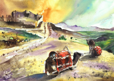 Malerei mit dem Titel "Camels in Morocco" von Miki De Goodaboom, Original-Kunstwerk, Öl