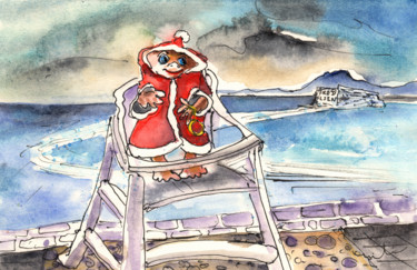 Pintura intitulada "A Christmas Troll i…" por Miki De Goodaboom, Obras de arte originais, Aquarela