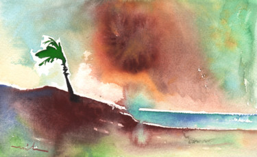 Painting titled "A Tree In Lanzarote" by Miki De Goodaboom, Original Artwork, Watercolor