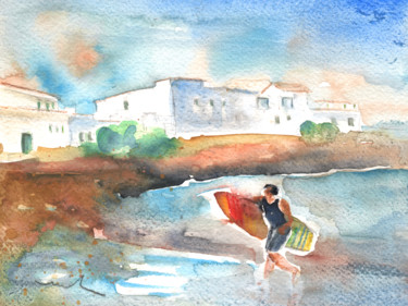 Peinture intitulée "Caleta de Famara 04" par Miki De Goodaboom, Œuvre d'art originale, Aquarelle