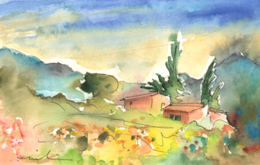 Malarstwo zatytułowany „Tenerife Landscape…” autorstwa Miki De Goodaboom, Oryginalna praca, Akwarela