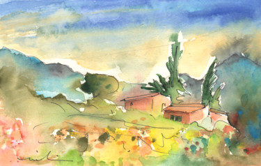 Painting titled "Tenerife Landscape…" by Miki De Goodaboom, Original Artwork, Watercolor