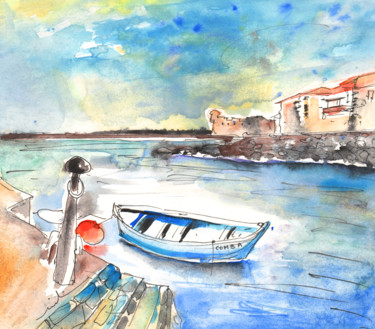 Schilderij getiteld "Puerto de La Cruz 02" door Miki De Goodaboom, Origineel Kunstwerk, Aquarel