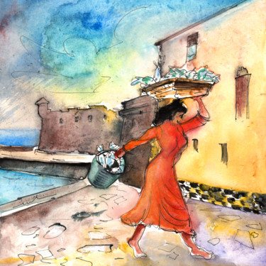 Pintura intitulada "Puerto de La Cruz 03" por Miki De Goodaboom, Obras de arte originais, Aquarela