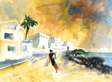 Malerei mit dem Titel "Caleta de Famara 06" von Miki De Goodaboom, Original-Kunstwerk, Aquarell
