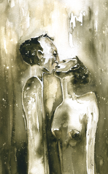 "The Kiss" başlıklı Tablo Miki De Goodaboom tarafından, Orijinal sanat, Petrol