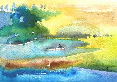 Картина под названием "A Lagoon in Spain" - Miki De Goodaboom, Подлинное произведение искусства, Масло