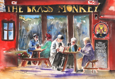 Pintura intitulada "The Brass Monkey in…" por Miki De Goodaboom, Obras de arte originais, Aquarela