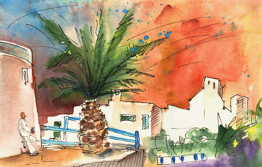 Painting titled "Puerto Carmen Sunset" by Miki De Goodaboom, Original Artwork, Watercolor
