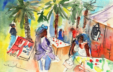 Pintura intitulada "Teguise Market 03" por Miki De Goodaboom, Obras de arte originais, Aquarela