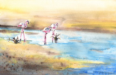 Painting titled "Camargue Flamingos…" by Miki De Goodaboom, Original Artwork, Oil