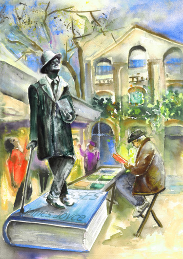 Malerei mit dem Titel "James Joyce" von Miki De Goodaboom, Original-Kunstwerk, Öl