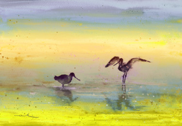 Peinture intitulée "Birds in The Camarg…" par Miki De Goodaboom, Œuvre d'art originale, Huile