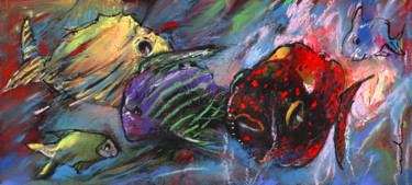 Картина под названием "Rainbow Fishes" - Miki De Goodaboom, Подлинное произведение искусства, Масло
