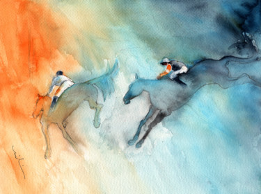 Schilderij getiteld "Horse racing 02" door Miki De Goodaboom, Origineel Kunstwerk, Olie