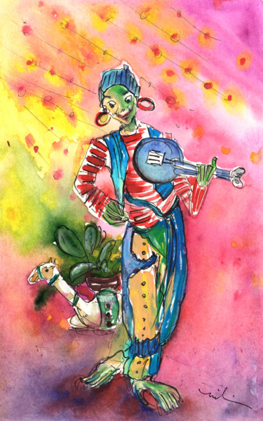 Картина под названием "Musician in Crocodi…" - Miki De Goodaboom, Подлинное произведение искусства, Масло