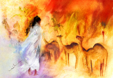 Peinture intitulée "Camels in Maspalomas" par Miki De Goodaboom, Œuvre d'art originale, Huile