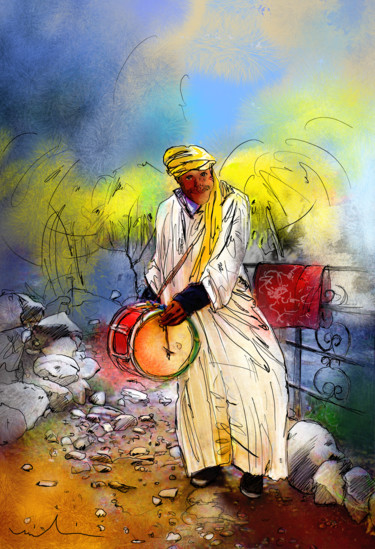 Картина под названием "Street Musician in…" - Miki De Goodaboom, Подлинное произведение искусства, Масло