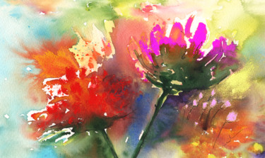 Pintura intitulada "Fantasy Flowers" por Miki De Goodaboom, Obras de arte originais, Óleo