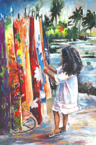 Peinture intitulée "Tahitian Girl with…" par Miki De Goodaboom, Œuvre d'art originale, Huile