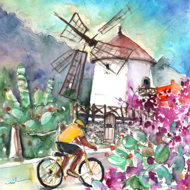 Ζωγραφική με τίτλο "Cycling in The Moun…" από Miki De Goodaboom, Αυθεντικά έργα τέχνης, Μελάνι