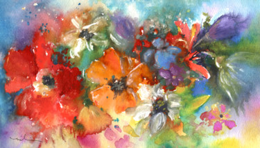 Картина под названием "Wild Flowers 13" - Miki De Goodaboom, Подлинное произведение искусства, Акварель