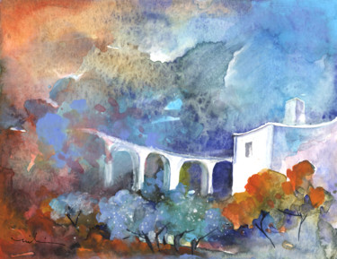 Painting titled "A Viaduct in Spain" by Miki De Goodaboom, Original Artwork, Watercolor
