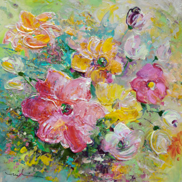 Schilderij getiteld "Flower Love" door Miki De Goodaboom, Origineel Kunstwerk, Olie