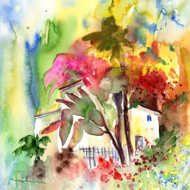 Painting titled "The Little House on…" by Miki De Goodaboom, Original Artwork, Watercolor