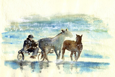Pittura intitolato "Horse Carriage on T…" da Miki De Goodaboom, Opera d'arte originale, Olio