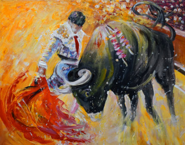 Malerei mit dem Titel "Bullfighting in Neo…" von Miki De Goodaboom, Original-Kunstwerk, Acryl