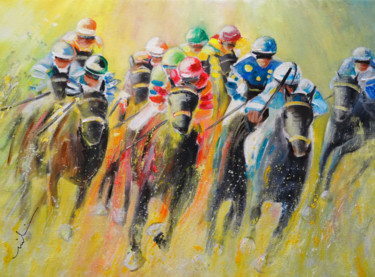 Картина под названием "Horse Racing 06" - Miki De Goodaboom, Подлинное произведение искусства, Акрил