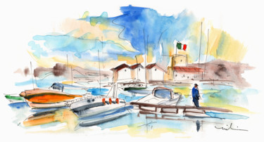 Painting titled "Boats in Palermo" by Miki De Goodaboom, Original Artwork, Watercolor